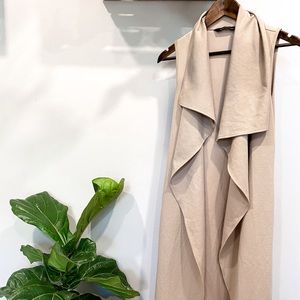 Long, Flowy Open Vest in Tan, Small